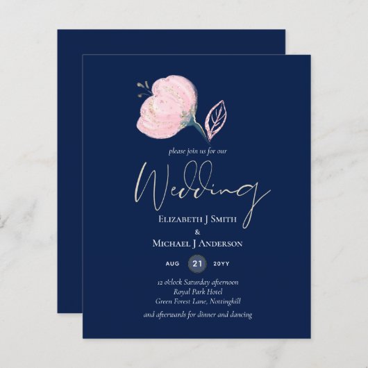 Hedendaagse Navy Blauwe Roze Gouden Trouw Budget (Voorkant / Achterkant)