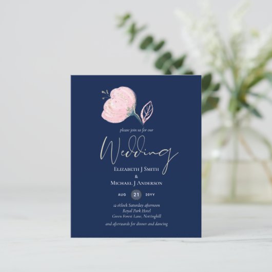 Hedendaagse Navy Blauwe Roze Gouden Trouw Budget (Staand voorkant)