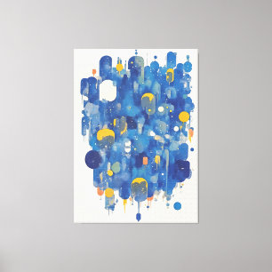 Hedendaagse Navyblauwe Gouden Waterverf Druppel Canvas Afdruk
