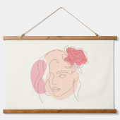 Hedendaagse Neutrale Gezicht- en Bloemlijnkunst Hangend Wandkleed (Voorkant)