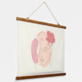 Hedendaagse Neutrale Gezicht- en Bloemlijnkunst Hangend Wandkleed (Gebogen)