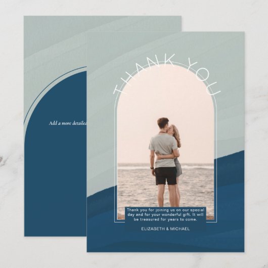 Hedendaagse Oceaan Gestreepte FOTO BEDANKT UITNODI Kaart (Voorkant / Achterkant)