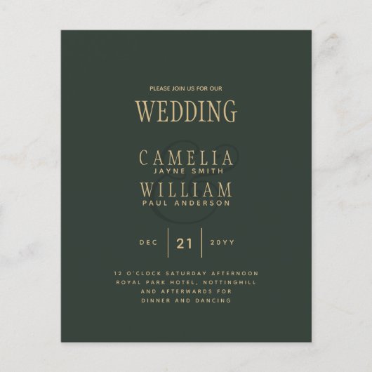 Hedendaagse OLijfgroene Gouden Budget Bruiloft (Voorkant)