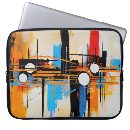 Hedendaagse Oranje Blauwe Geometrische Abstracte L Laptop Sleeve