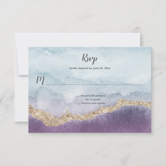 Hedendaagse Paarse turkoois en goudmarmer | RSVP Kaartje (Voorkant)