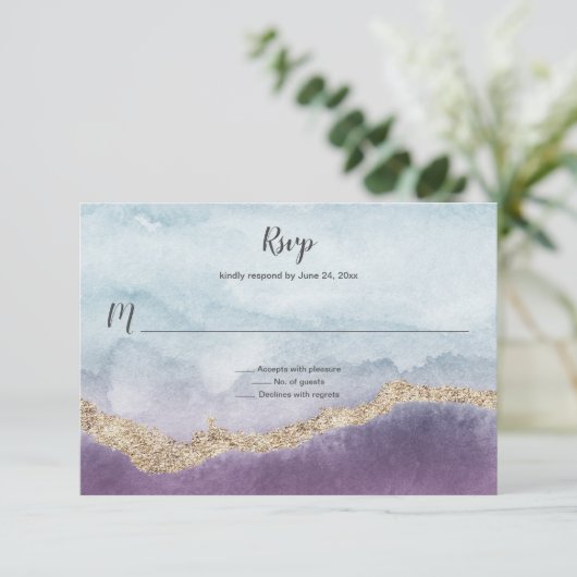 Hedendaagse Paarse turkoois en goudmarmer | RSVP Kaartje (Staand voorkant)