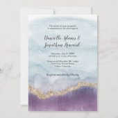 Hedendaagse Paarse turquoise gouden marmeren bruil Kaart (Voorkant)