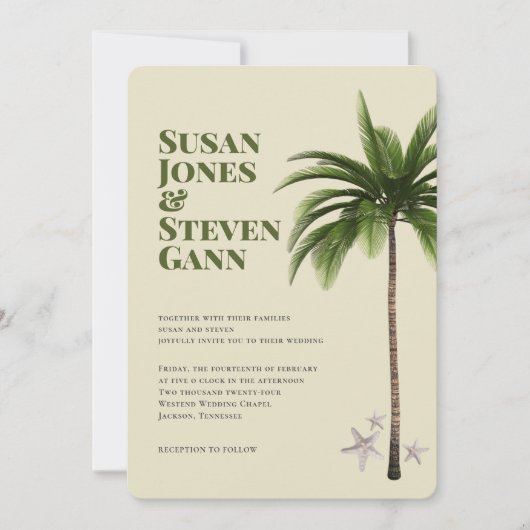 Hedendaagse Palm Boom Ivoor Groen Typografie Bruil Kaart (Voorkant)