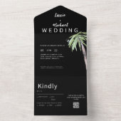 Hedendaagse palmboom zwart QR code bruiloft All In One Uitnodiging (Binnen)