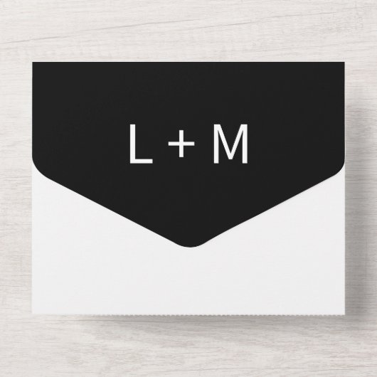 Hedendaagse palmboom zwart QR code bruiloft All In One Uitnodiging (Achterkant)