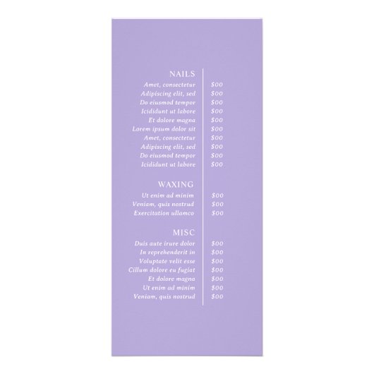 Hedendaagse Periwinkle Moderne prijslijst Reclamekaart (Achterkant)