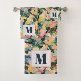 Hedendaagse perzik en blauwe Abstracte bloem Bad Handdoek