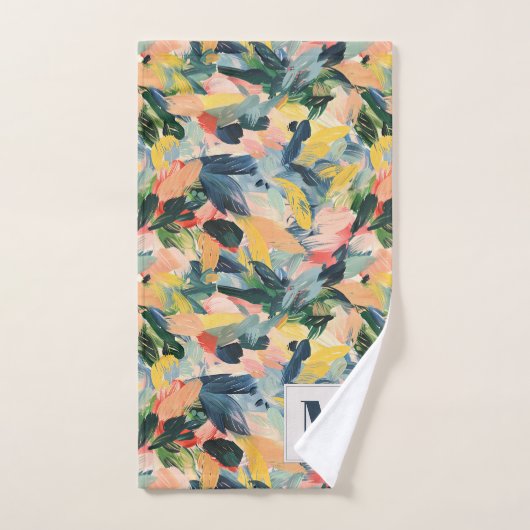 Hedendaagse perzik en blauwe Abstracte bloem Bad Handdoek (Handdoek)