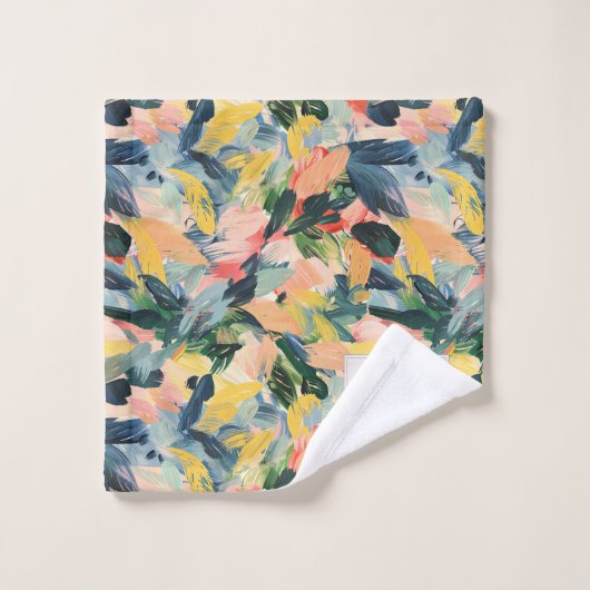 Hedendaagse perzik en blauwe Abstracte bloem Bad Handdoek (Wasdoekje)