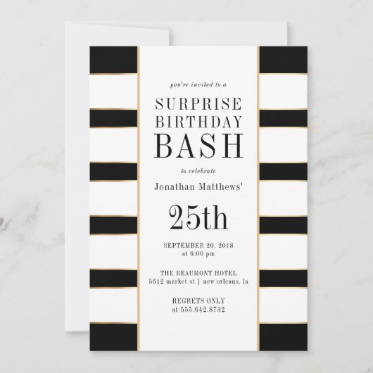 Hedendaagse Polka Dots & Stripes Surprise Party Kaart (Voorkant)