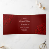 Hedendaagse Red Papercut Mandala bruiloft Drieluik Uitnodiging (Binnen)