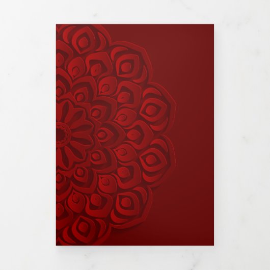 Hedendaagse Red Papercut Mandala bruiloft Drieluik Uitnodiging (Cover)