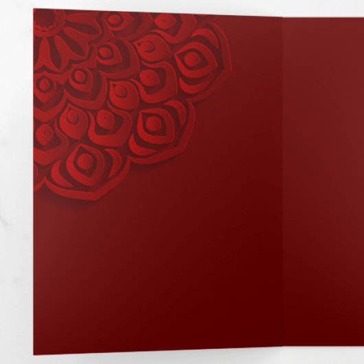 Hedendaagse Red Papercut Mandala bruiloft Drieluik Uitnodiging (Binnenzijde eerst)