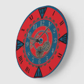 Hedendaagse rode en blauwe Steampunk wandklok (Hoek)