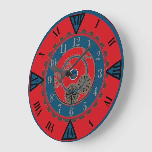 Hedendaagse rode en blauwe Steampunk wandklok (Hoek)