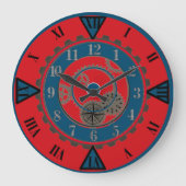 Hedendaagse rode en blauwe Steampunk wandklok (Voorkant)
