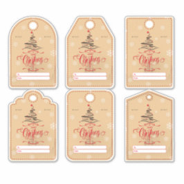 Hedendaagse rode en taupe kerstcadeautag sticker