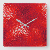 Hedendaagse Rode Folie Abstract Vierkante Klok (Voorkant)