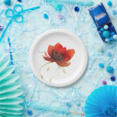 Hedendaagse rode klaproos en eenvoudige gouden bla papieren bordje (Feest)