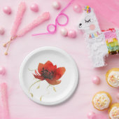 Hedendaagse rode klaproos en eenvoudige gouden bla papieren bordje (Feest)