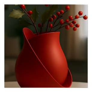 Hedendaagse Rode Vaas – Sculpturale Elegantie & D Perfect Poster