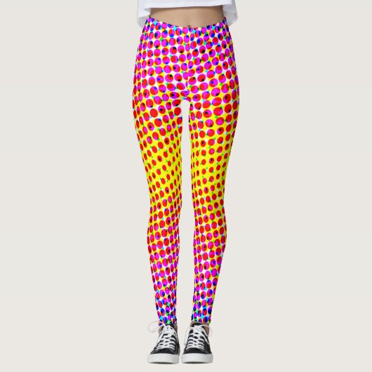 Hedendaagse roze gele gradiënt Pixelate Stippen Leggings (Voorkant)