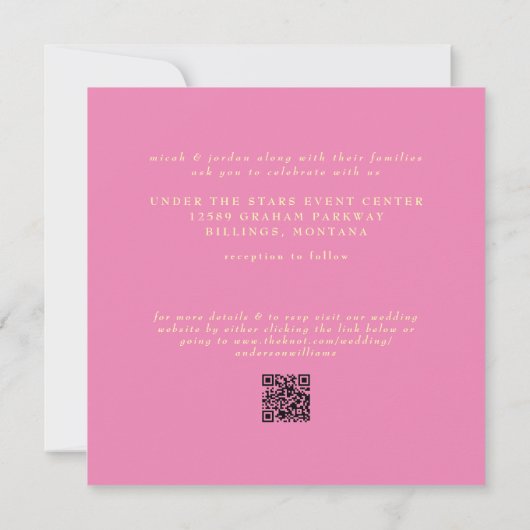 Hedendaagse Roze & Gele Vierkante Bruiloft Kaart (Achterkant)