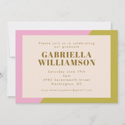 Hedendaagse roze groene chique afstudeerfeest kaart (Voorkant)