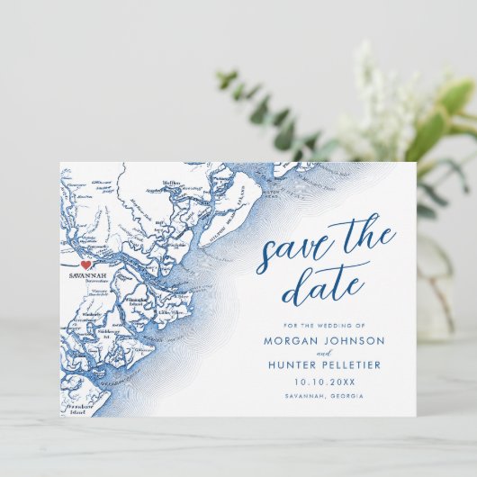 Hedendaagse Savannah Georgia Plattegrond Trouwdag Save The Date (Staand voorkant)