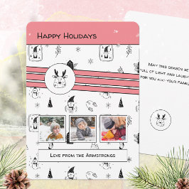 Hedendaagse Scandinavische Rendieren Roze 3 Foto Feestdagenkaart