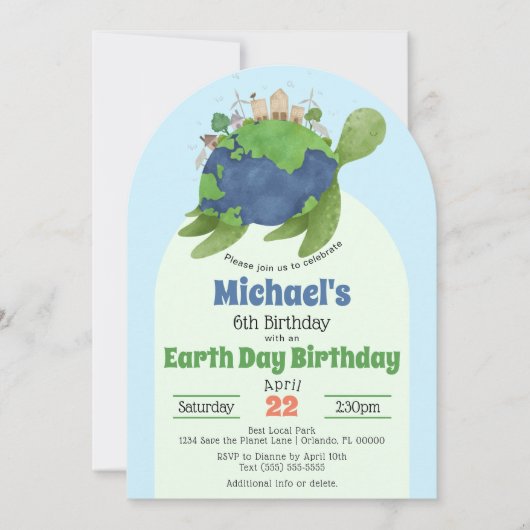 Hedendaagse Schattigee Earth Day Zee Turtle verjaa Kaart (Voorkant)