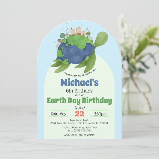 Hedendaagse Schattigee Earth Day Zee Turtle verjaa Kaart (Staand voorkant)