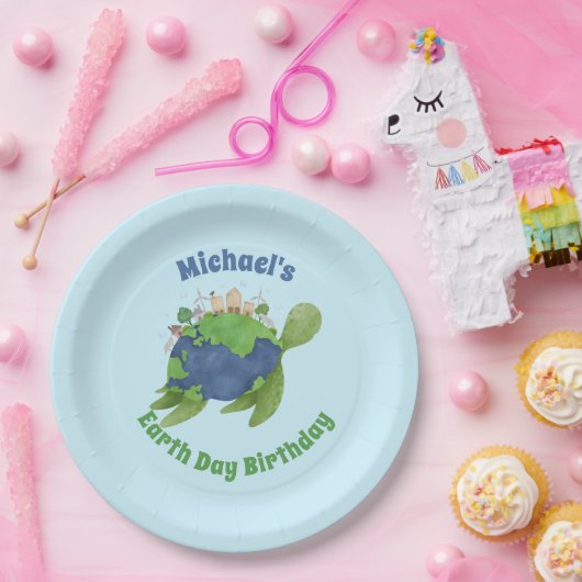 Hedendaagse Schattigee Earth Day Zee Turtle verjaa Papieren Bordje (Feest)