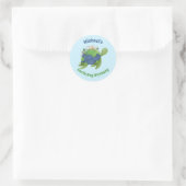Hedendaagse Schattigee Earth Day Zee Turtle verjaa Ronde Sticker (Tas)
