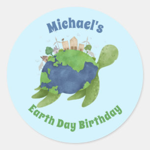 Hedendaagse Schattigee Earth Day Zee Turtle verjaa Ronde Sticker
