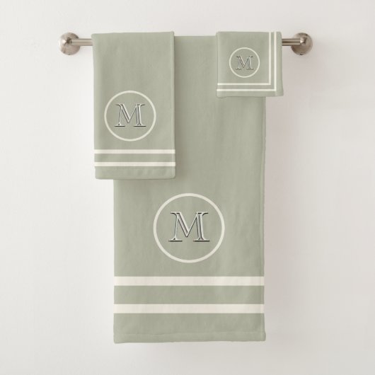 Hedendaagse serene elegante beige unieke monogram bad handdoek (Insitu)