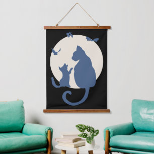 Hedendaagse Silhouet Kat en Kitten Hangend Wandkleed