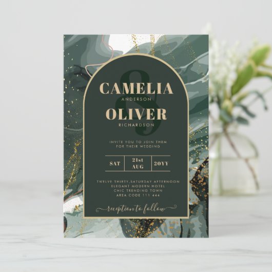 Hedendaagse Smaragdgroene Gouden Agaat Marmer BRUI Kaart (Staand voorkant)