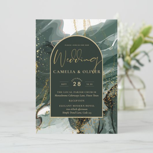 Hedendaagse Smaragdgroene Gouden Agaatmarmeren Bru Kaart (Staand voorkant)