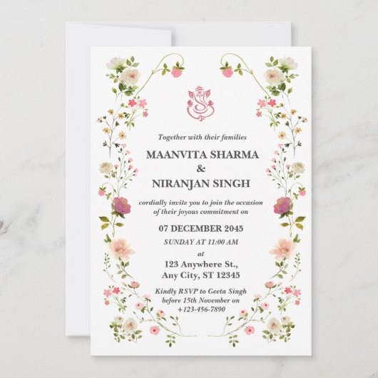 Hedendaagse stijl Indiase bruiloft uitnodiging (Voorkant)