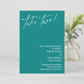 Hedendaagse Take Two! Uitgestelde Trouwkaart Teal Kaart (Staand voorkant)