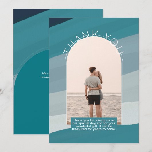Hedendaagse TEAL gestreepte FOTO BEDANKT Kaart (Voorkant / Achterkant)