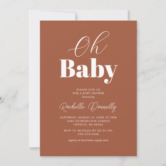 Hedendaagse Terracotta Baby Shower Kaart (Voorkant)