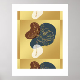 Hedendaagse trendy monogram gouden grillige bloeme poster