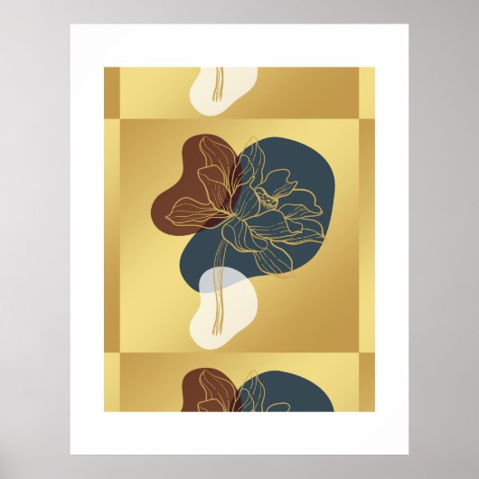 Hedendaagse trendy monogram gouden grillige bloeme poster (Voorkant)